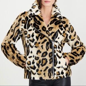 Leopard faux fur Moto Jacket Size XL